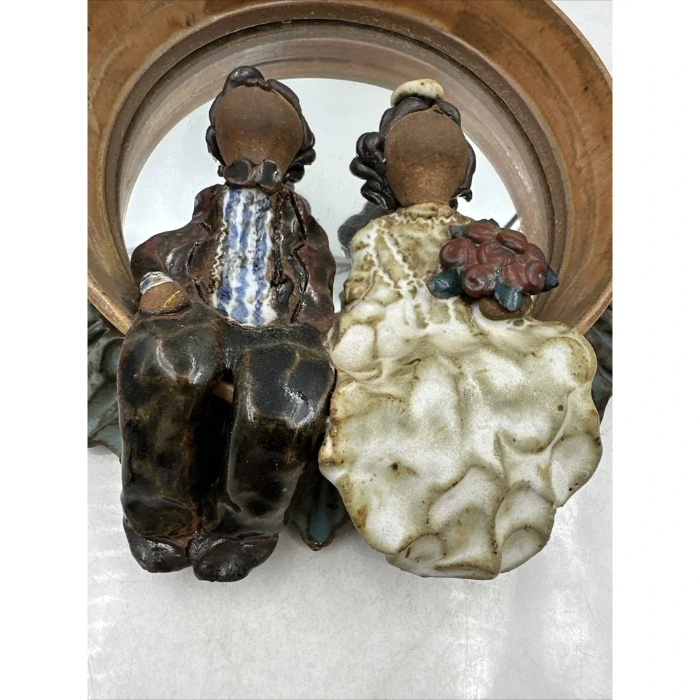 Carol Kaminski Art Pottery Mirror Handpainted Sitting Courting Couple CK Signed